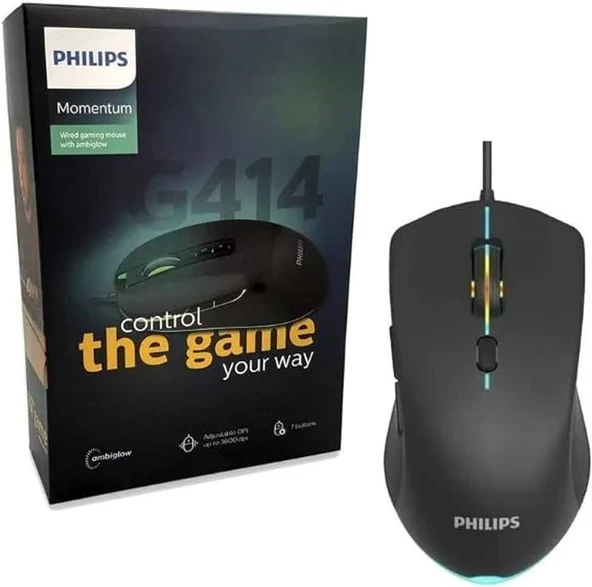Philips SPK9414 G414 Usb 7Tuşlu Siyah 3600 DPI Gaming Oyuncu Mouse